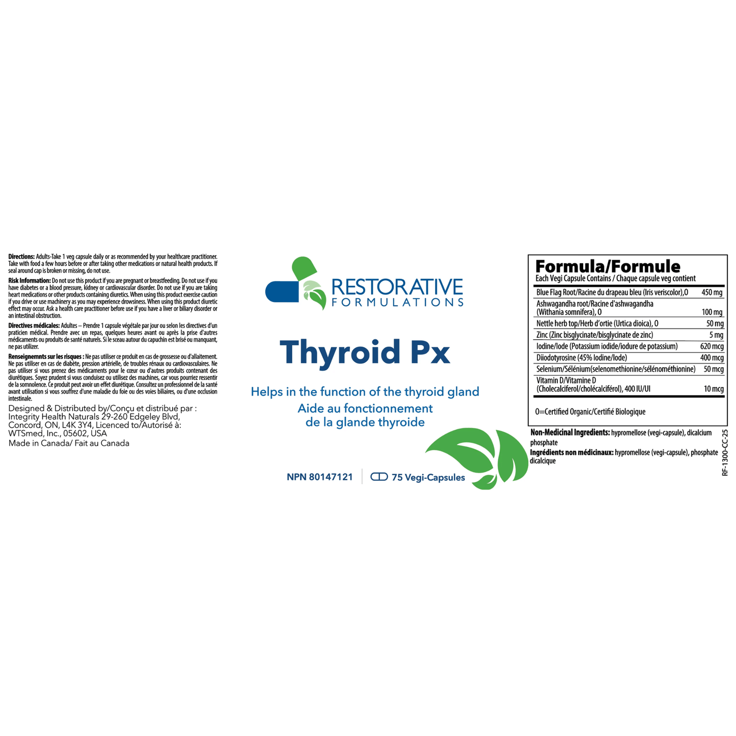 75 Vegetable Capsules | Restorative Formulations Thyroid Px