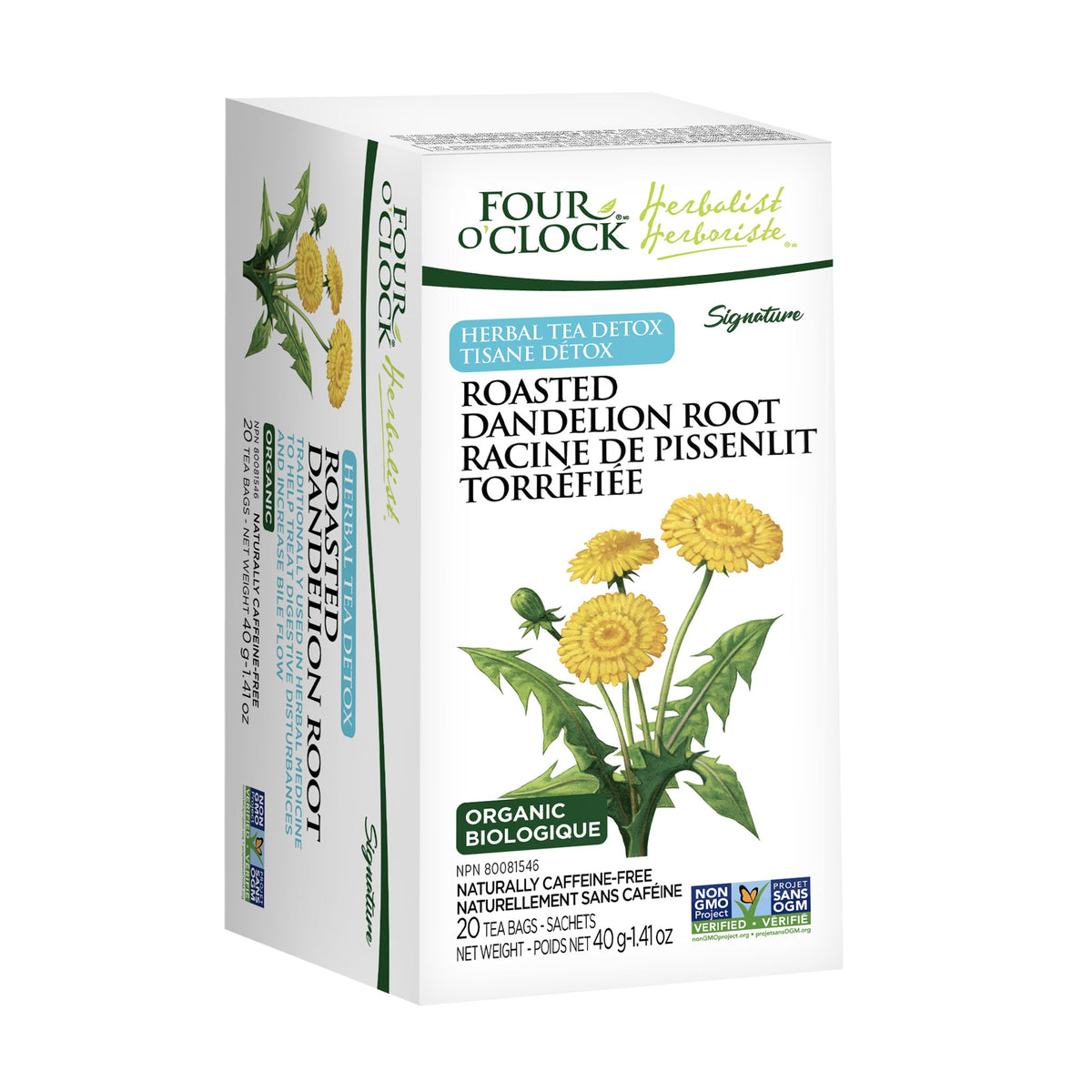 Four O'Clock Roasted Dandelion Root Herbal Tea, 20 tea bags