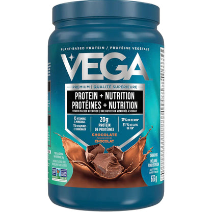 Chocolate Flavour, 613g | VEGA Premium Protein + Nutrition Plant-Based Protein
