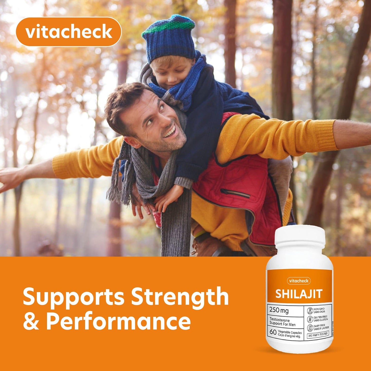 Vitacheck Shilajit 250mg, 50% Fulvic Acid, Natural Testosterone Booster for Men, Supports Energy, Strength and Hormonal Balance, 60 Vegetable Capsules CLEARANCE 25% Off Exp 6/28 Final Sale