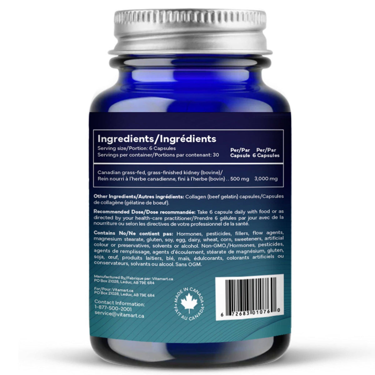 Tyrmark TRUMARK Grass-Fed Beef Kidney 500mg, 100% Pure, 180 Capsules