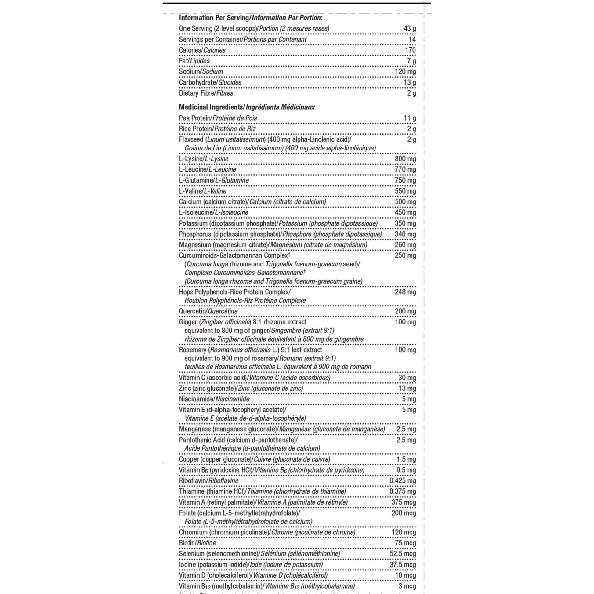 14 Servings Original Spice | Metagenics UltraInflamX Plus 360 Nutrition Label // original spice flavour