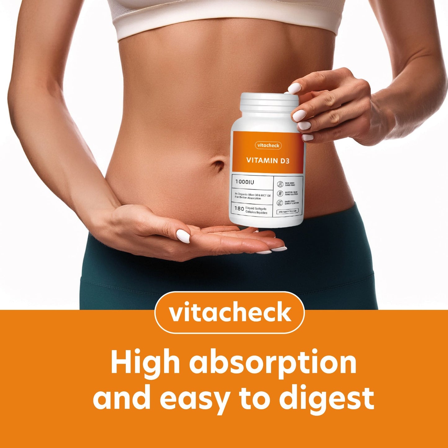 Vitacheck Vitamin D3 1000IU Softgels, In Organic Olive Oil For Better Absorption