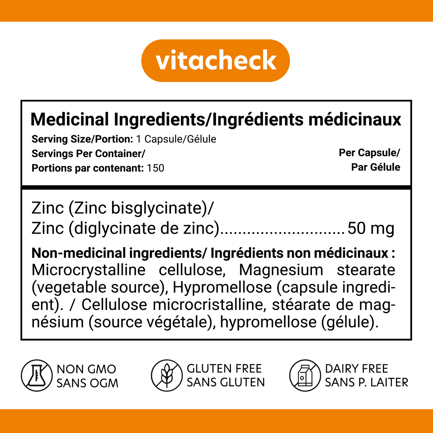150 Vegetable Capsules | Vitacheck Zinc Bisglycinate