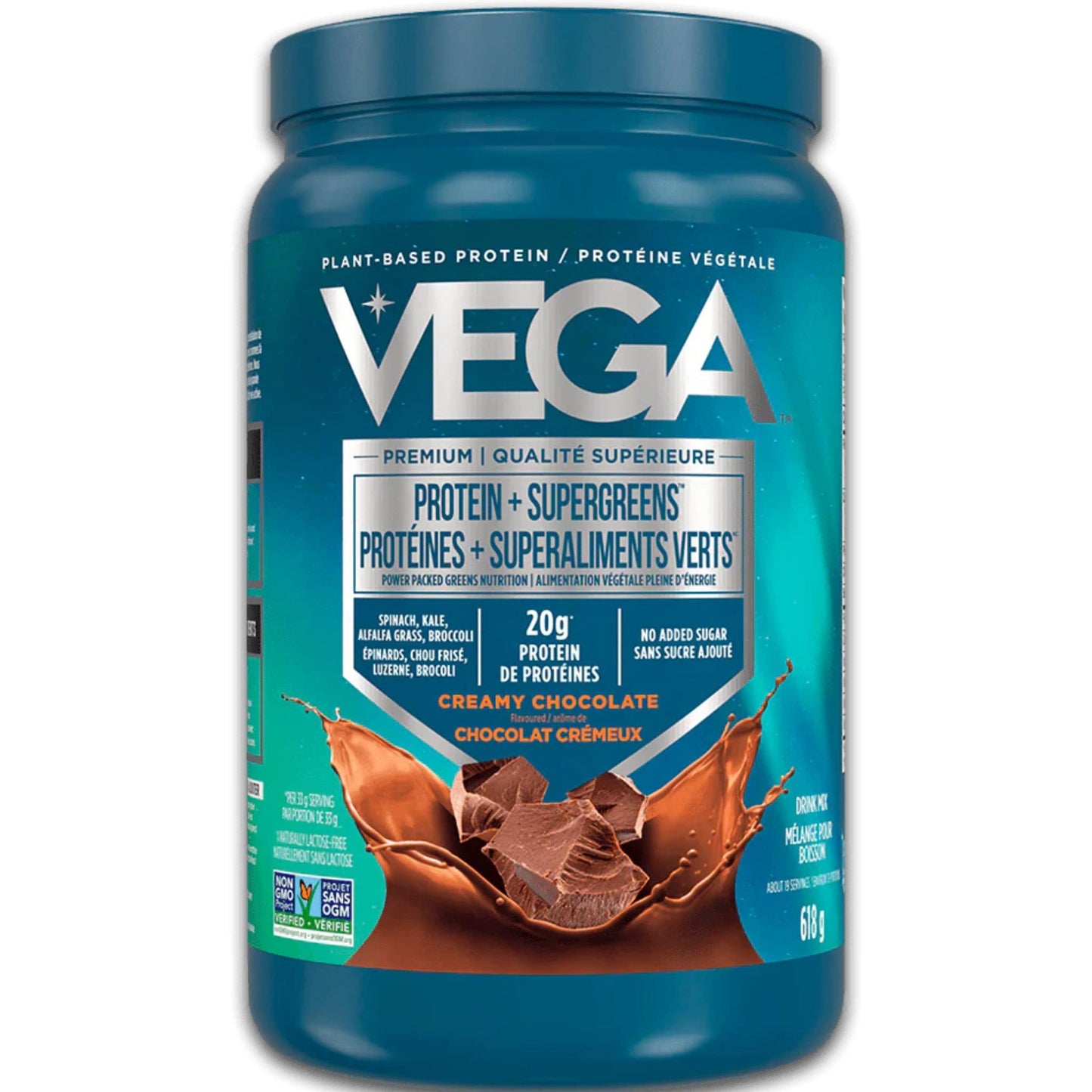 Creamy Chocolate Flavour, 618g | VEGA Protein + Supergreens, Plant-Based Protein Powder