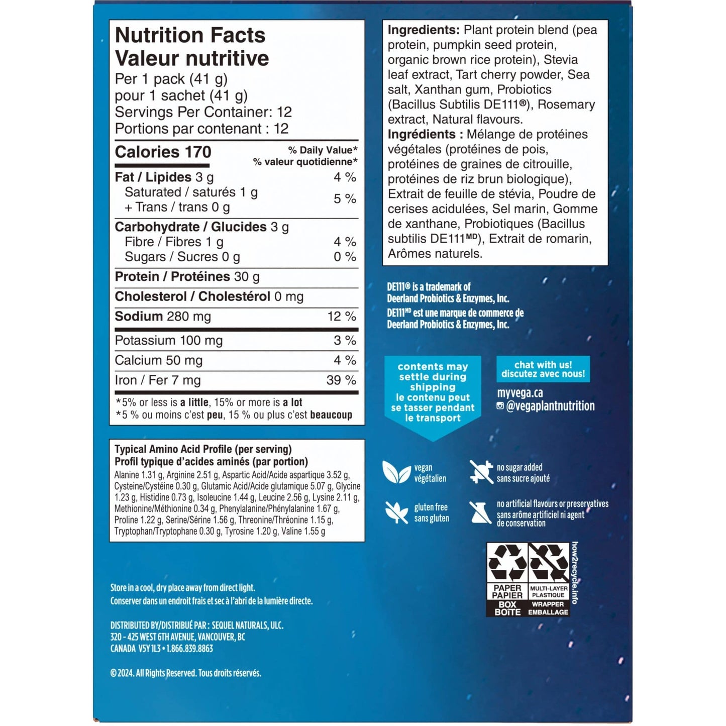 Creamy Vanilla Flavour, 12x41g | Vega Performance Protein + Recovery, Plant-Based Protein Powder