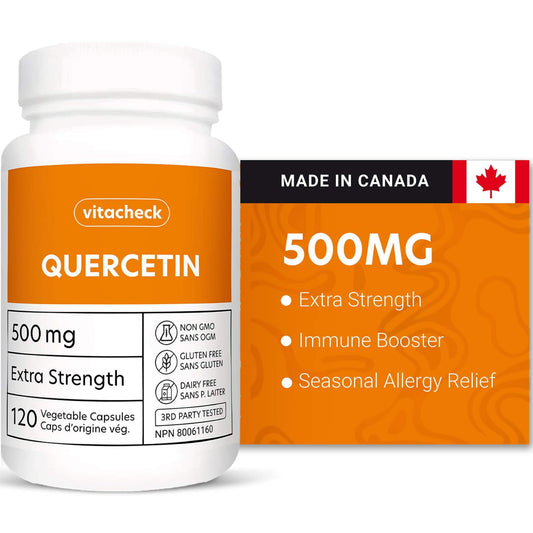 Vitacheck Quercetin 500mg Extra Strength, Immune Health, Seasonal Allergy Relief, Cellular Health, 120 Vegetable Capsules