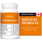 Vitacheck Vitamin D3+K2 Softgels, 1000IU D3 and 100mcg K2, In Organic Coconut Oil for Better Absorption, Supports Bone and Heart Health, 150 Softgels