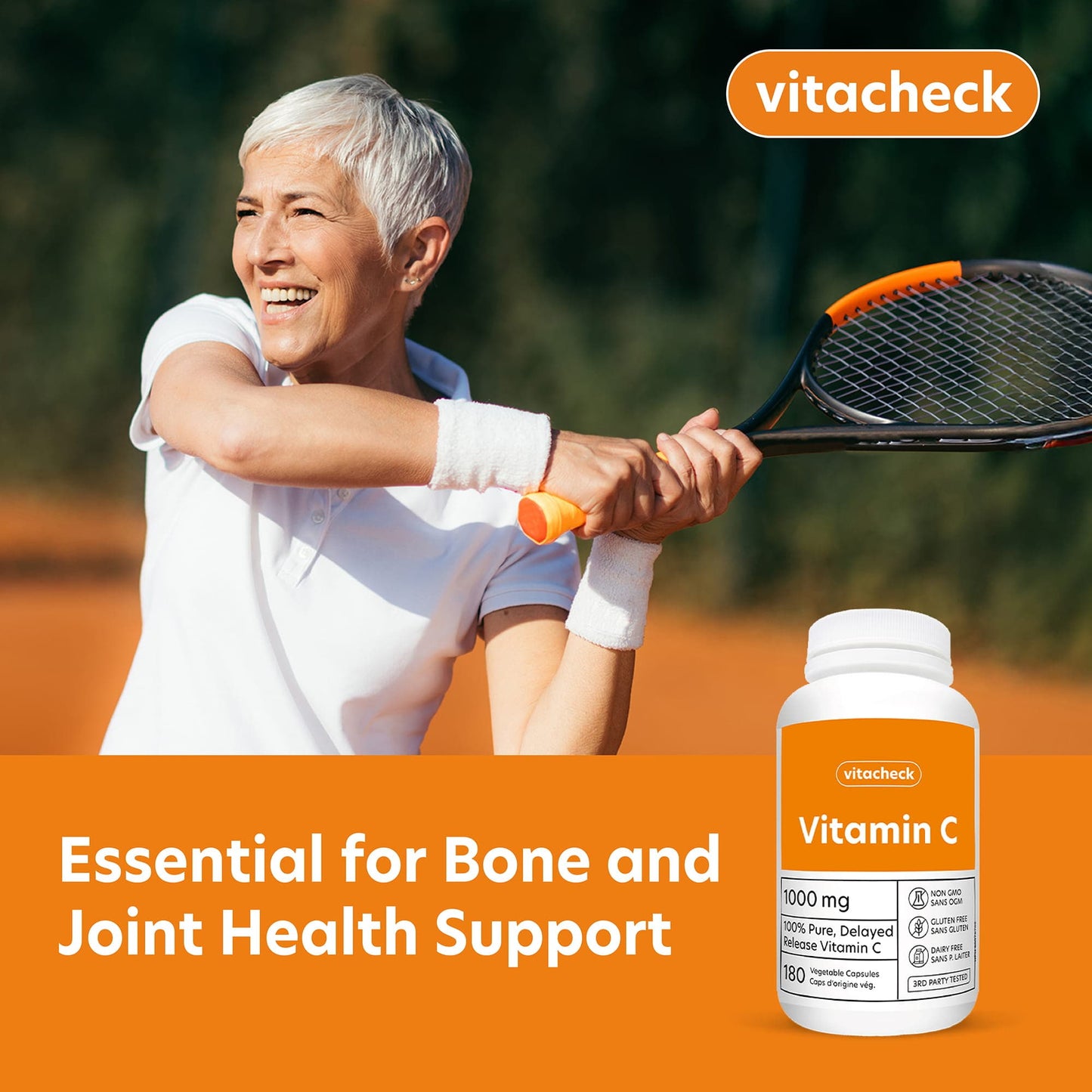 Vitacheck Vitamin C 1000mg Capsules, 100% Pure, Helps Boost Immune System and Skin Health, 180 Delayed Release Vegetable Capsules