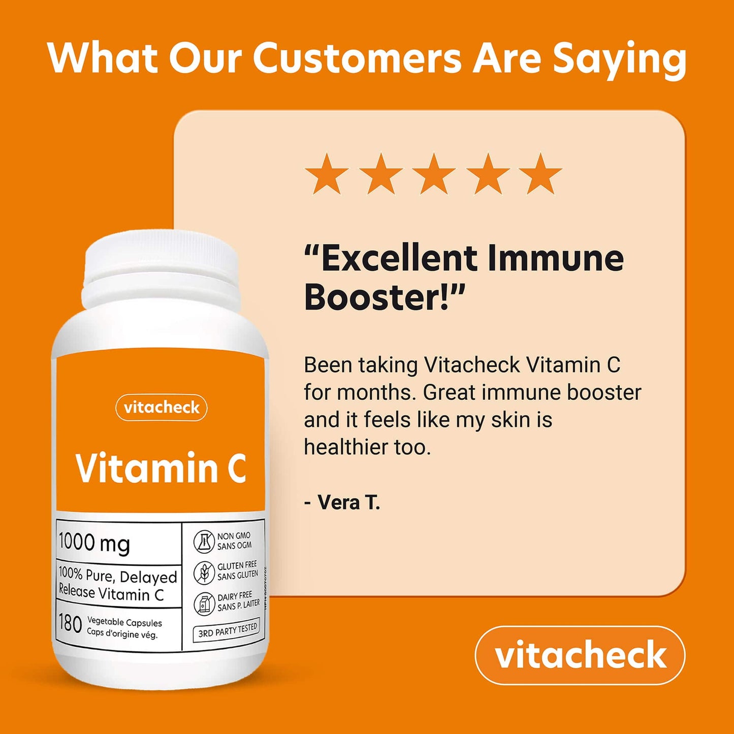Vitacheck Vitamin C 1000mg Capsules, 100% Pure, Helps Boost Immune System and Skin Health, 180 Delayed Release Vegetable Capsules