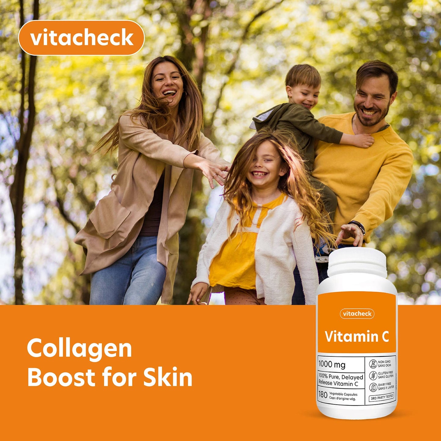Vitacheck Vitamin C 1000mg Capsules, 100% Pure, Helps Boost Immune System and Skin Health, 180 Delayed Release Vegetable Capsules