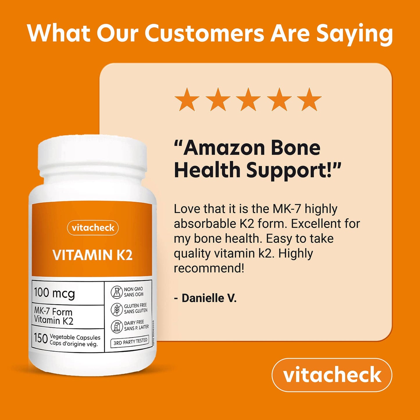 Vitacheck Vitamin K2 100mcg, Natto-Derived MK-7, Supports Bone and Heart Health, 150 Vegetable Capsules