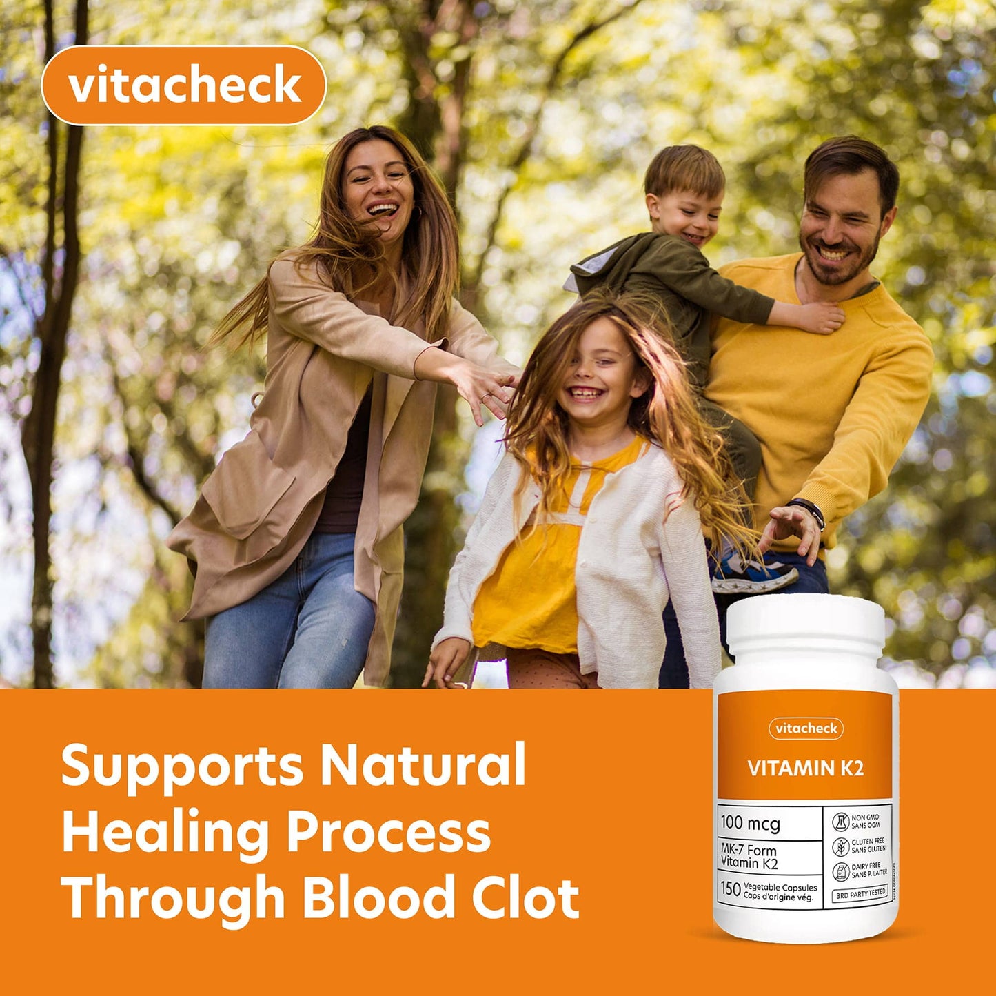 Vitacheck Vitamin K2 100mcg, Natto-Derived MK-7, Supports Bone and Heart Health, 150 Vegetable Capsules