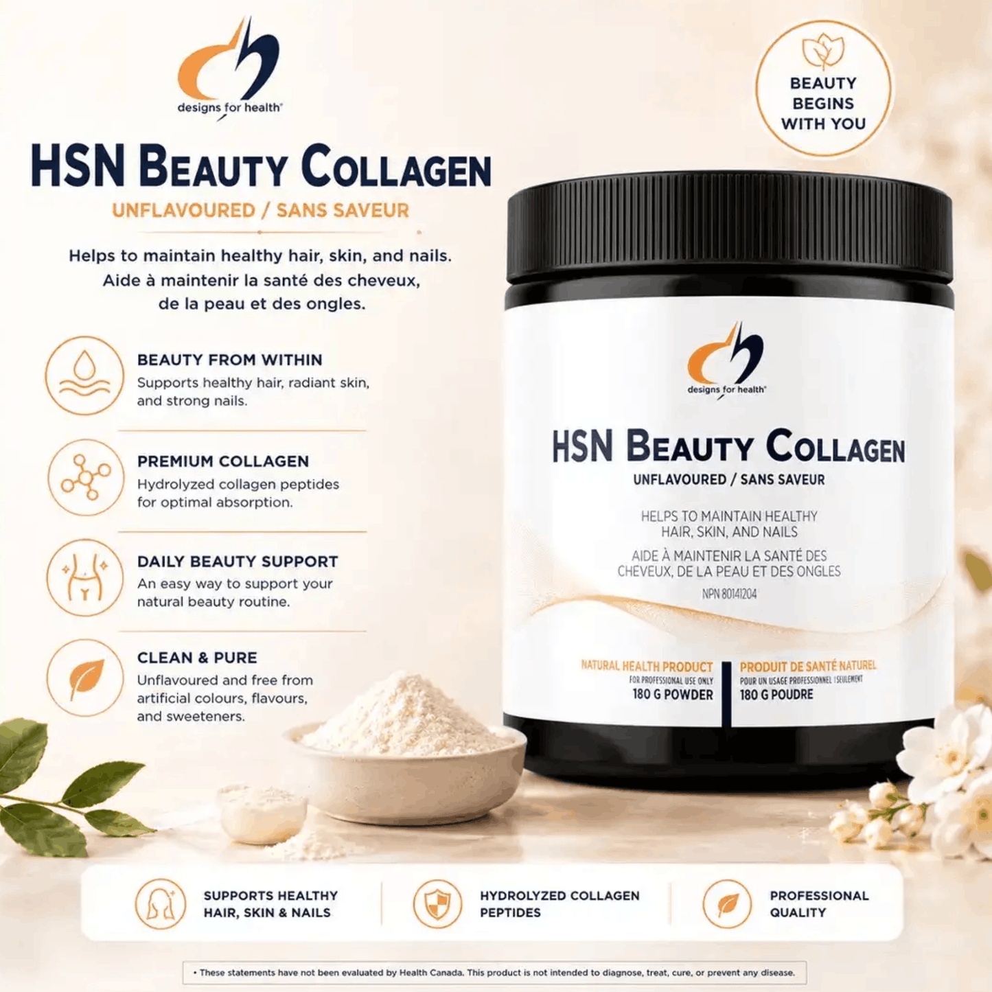 180g Unflavoured | Designs for Health Beauty Collagen Benefits