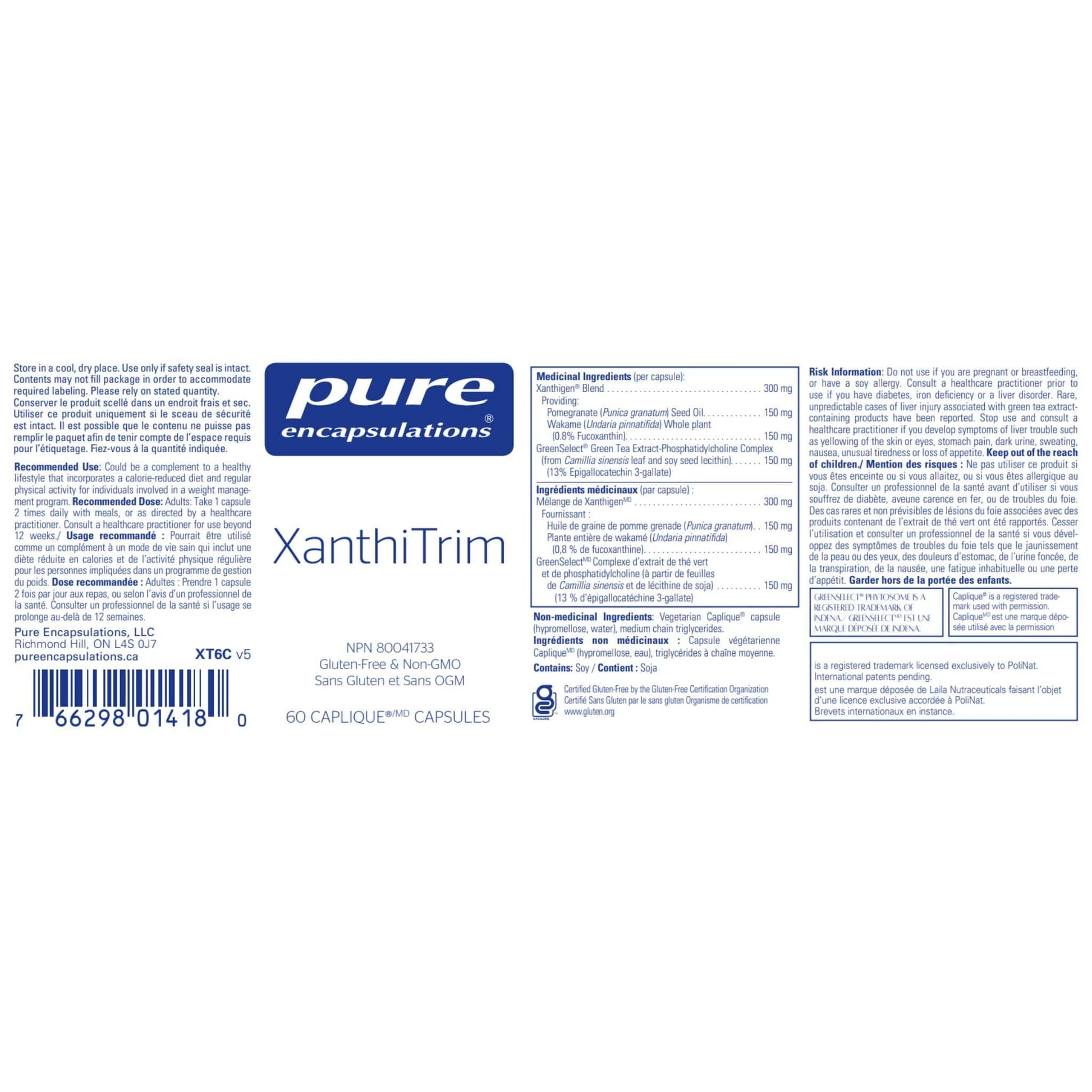 Pure Encapsulations XanthiTrim 60 Capsules Label
