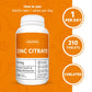 Vitacheck Zinc Citrate 50mg, Chelated, Supports Immune and Skin Health, 210 Tablets CLEARANCE 25% Off, Expiry 4/28 Final Sale