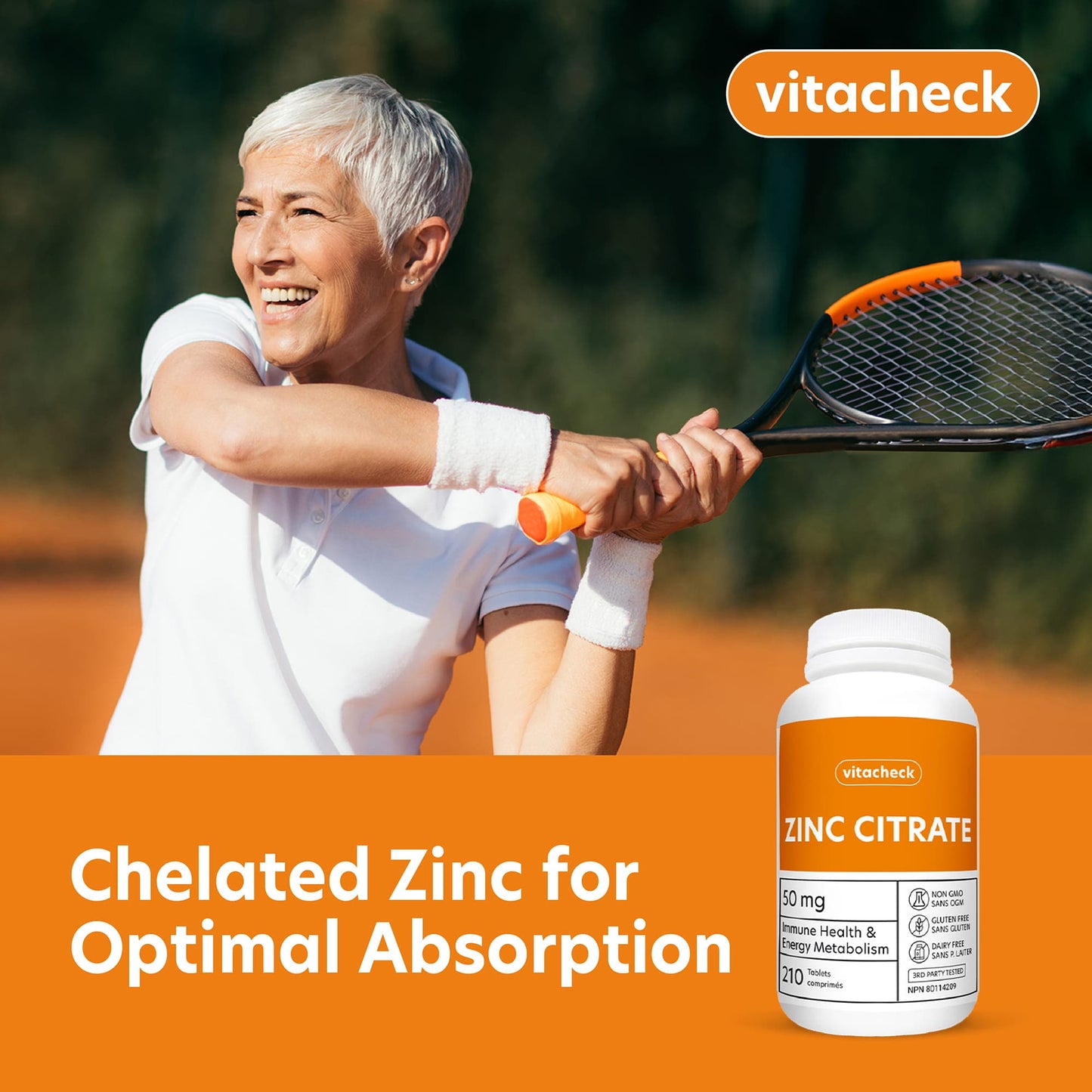 Vitacheck Zinc Citrate 50mg, Chelated, Supports Immune and Skin Health, 210 Tablets CLEARANCE 25% Off, Expiry 4/28 Final Sale
