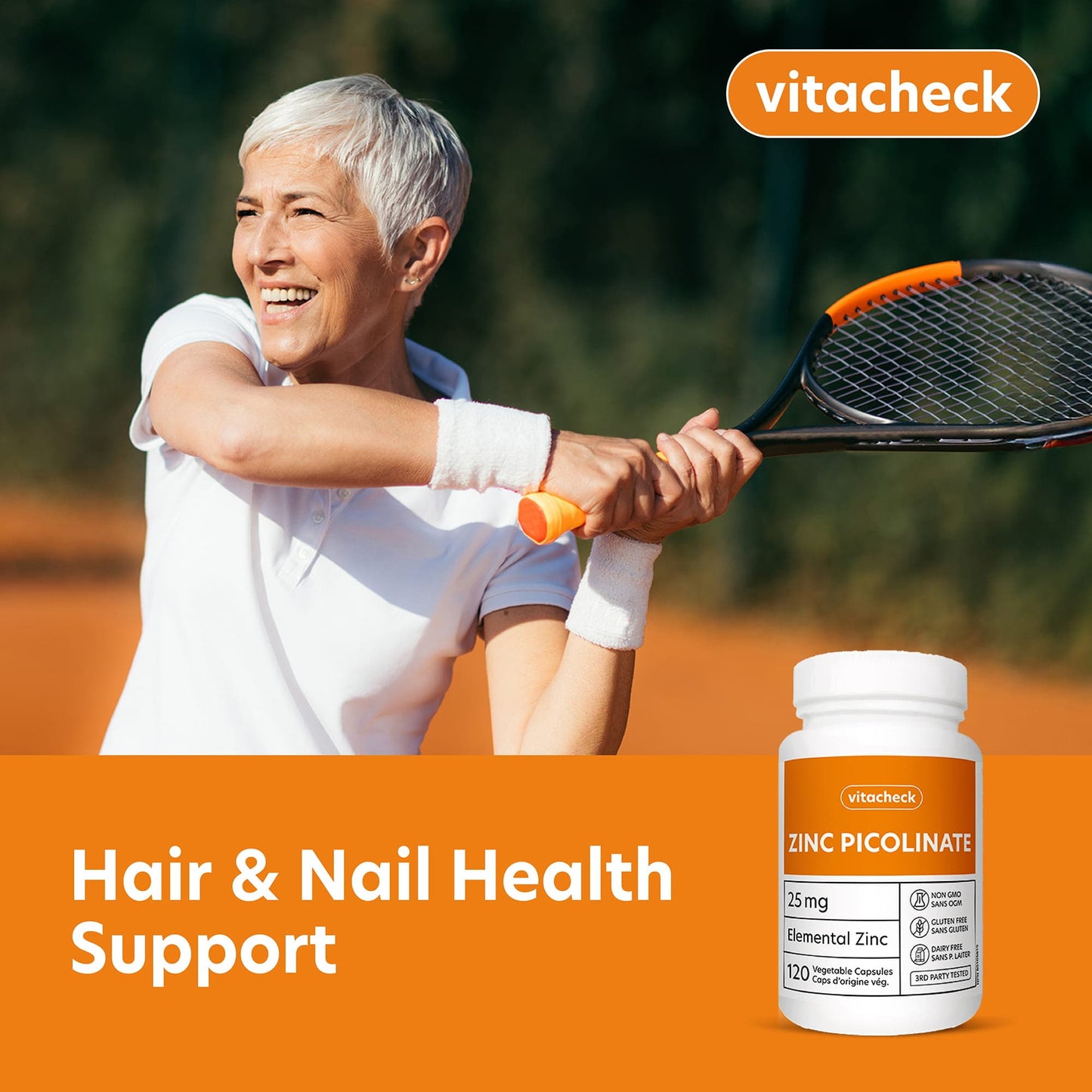 Vitacheck Zinc Picolinate 25mg Extra Strength, Chelated, Immune Health, Energy Metabolism, Hair and Nail Health, 120 Vegetable Capsules