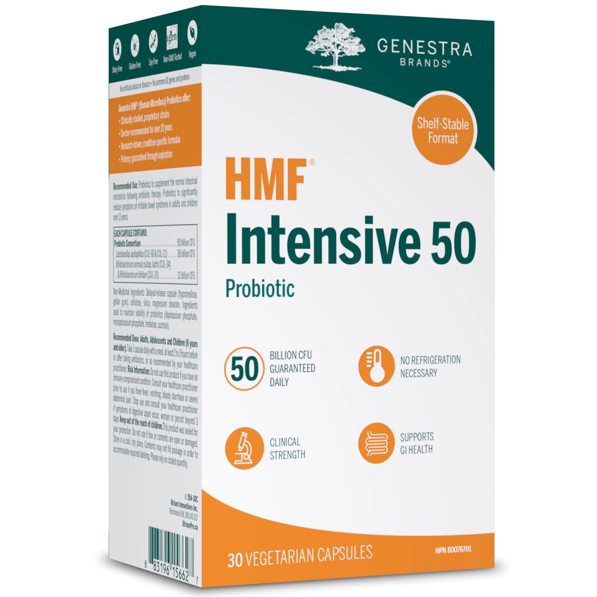 Hmf Intensive Powder Genestra HMF Intensive 50, Shelf Stable, 30 Vegetarian Capsules