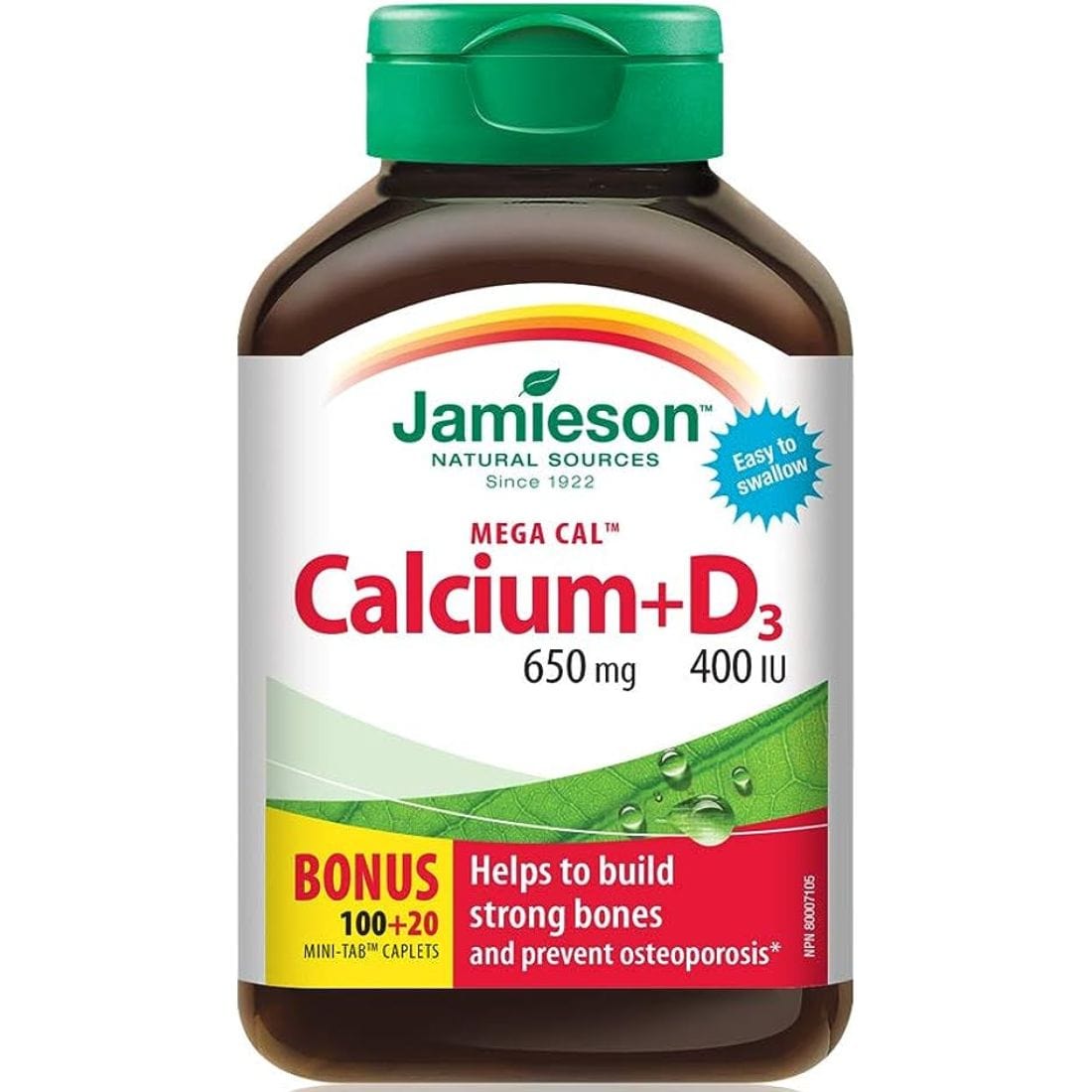 Jamieson Calcium (650mg) + Vitamin D (400IU), 100+20 Free Caplets