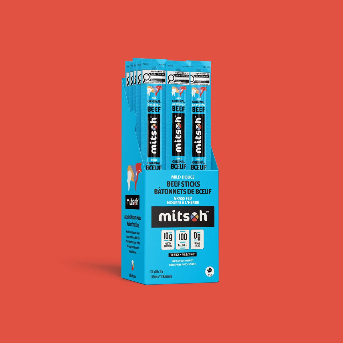Mitsoh Grass-Fed Beef Sticks - Original / 18-Pack Carton