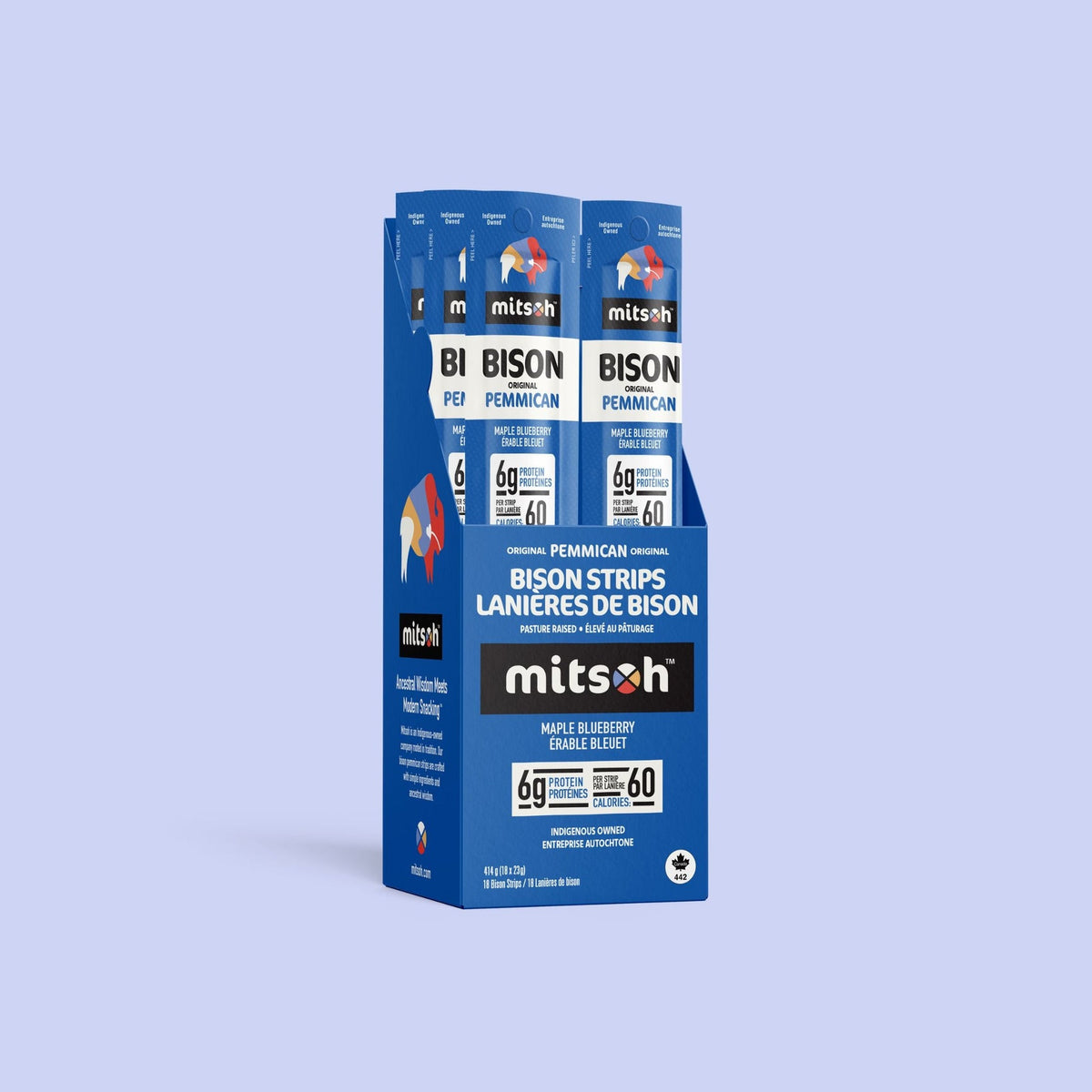 Mitsoh Bison Pemmican Strips - Original Blueberry / 18-Pack Carton