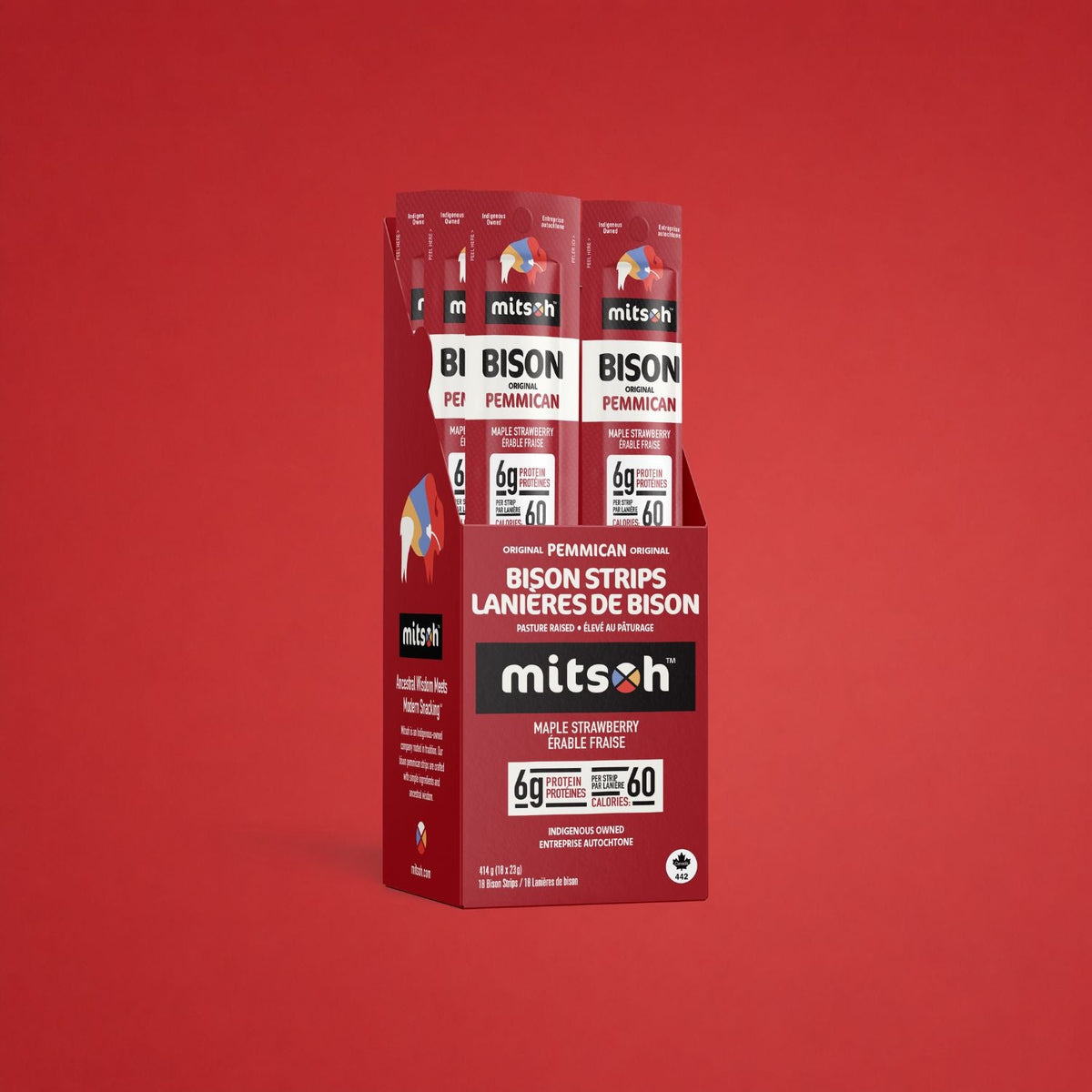 Mitsoh Bison Pemmican Strips - Original Strawberry / 18-Pack Carton