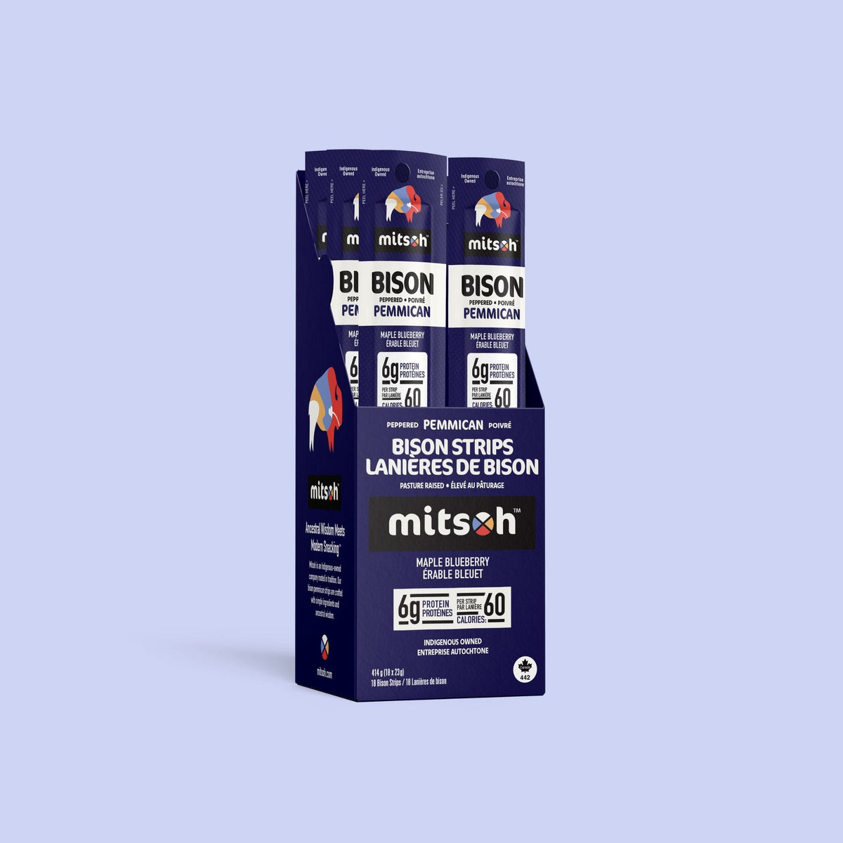 Mitsoh Bison Pemmican Strips - Peppered Blueberry / 18-Pack Carton