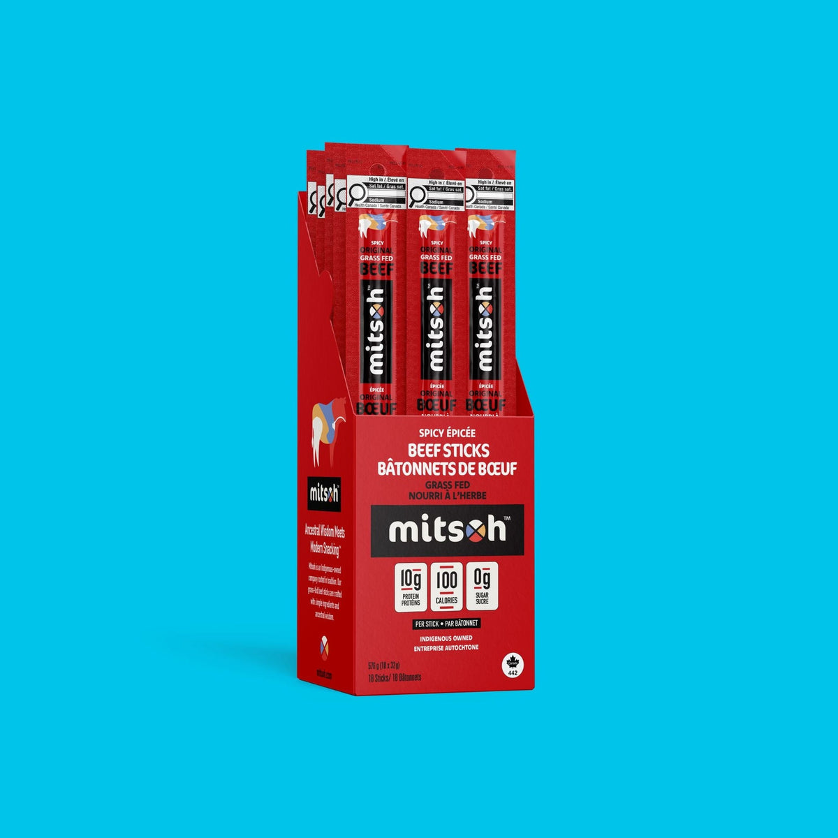 Mitsoh Grass-Fed Beef Sticks - Spicy / 18-Pack Carton