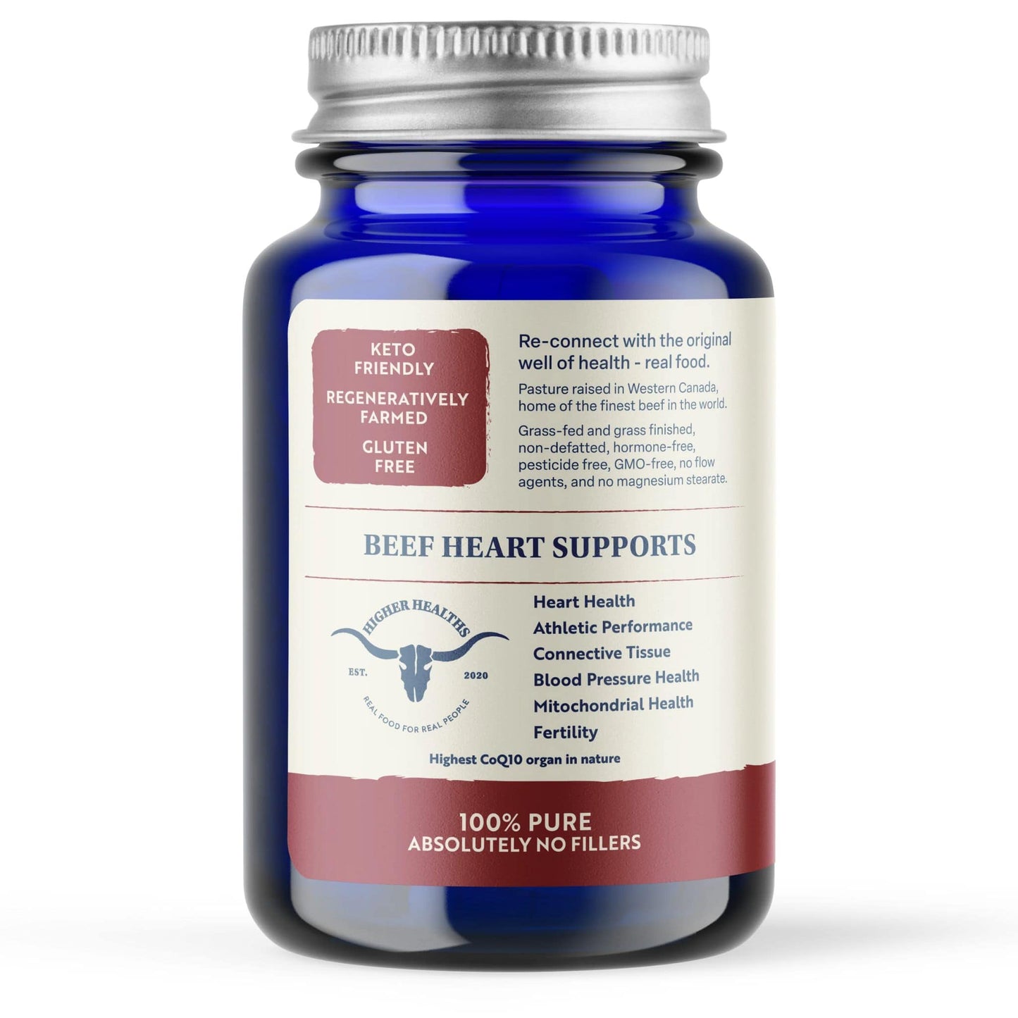 Higher Healths Grass-Fed Beef Heart 500mg, 180 Capsules