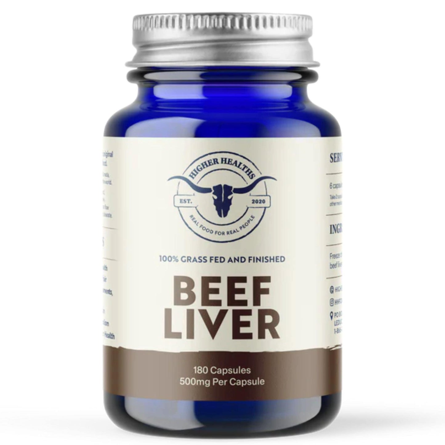 Higher Healths Grass-Fed Beef Liver 500mg, 180 Capsules