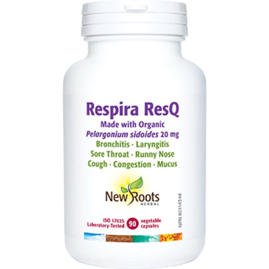 New Roots Respira ResQ, Geranium, Pelargonium Sidoides 20mg, Reduces Recovery Time From Common Cold, 90 Capsules