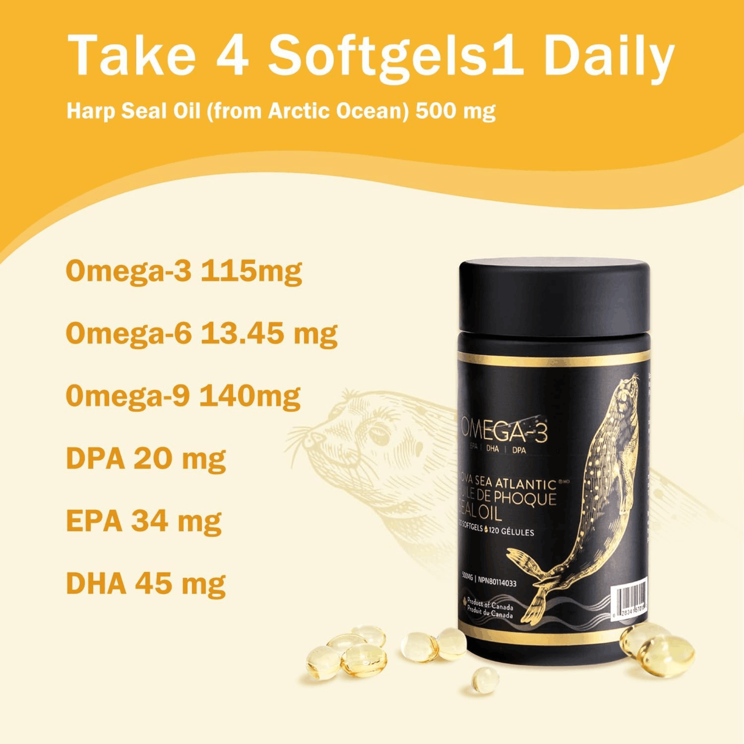 Nova Sea Atlantic Seal Oil 500mg, 120-250 Softgels