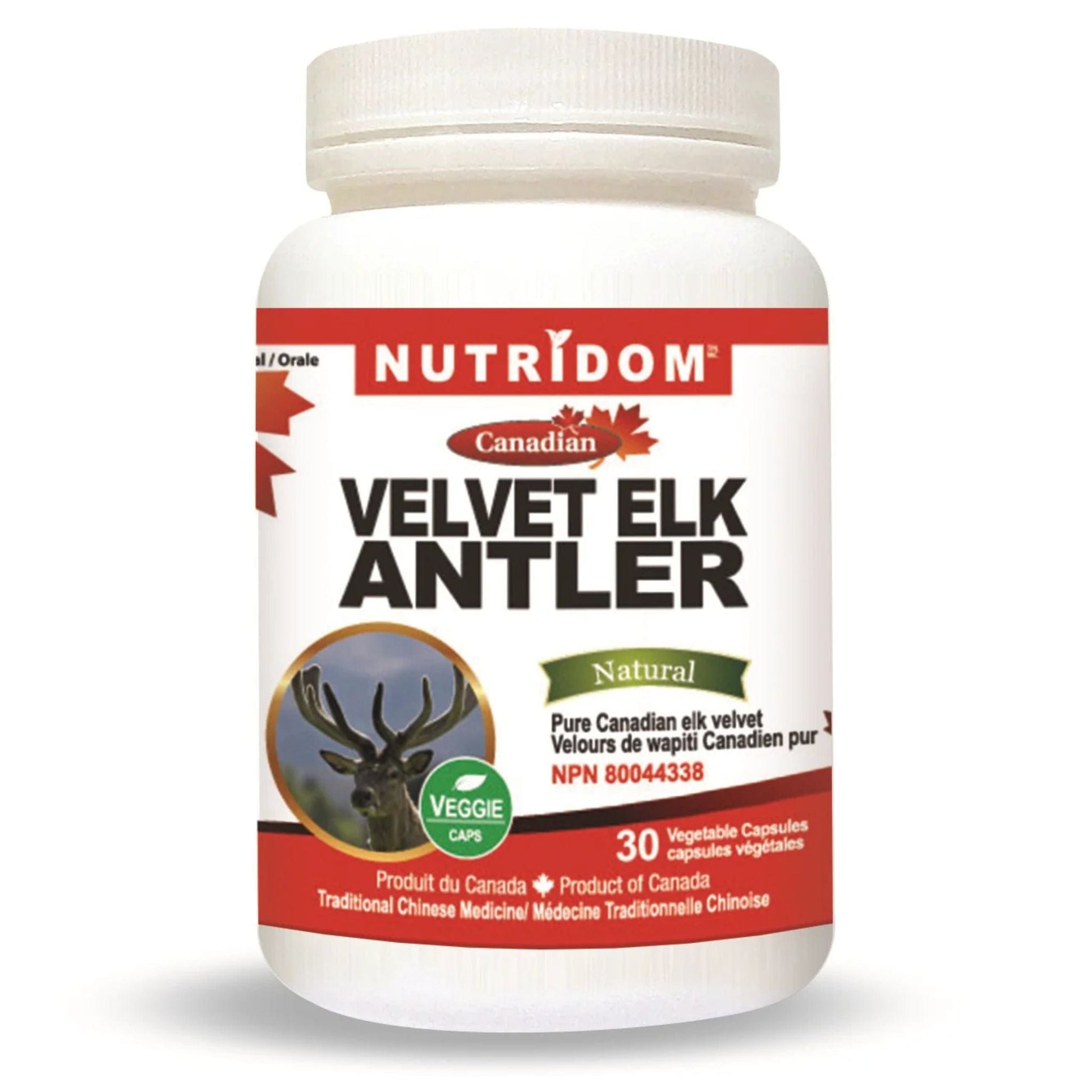30 Vegetable Capsules | Nutridom Canadian Velvet Elk Antler 