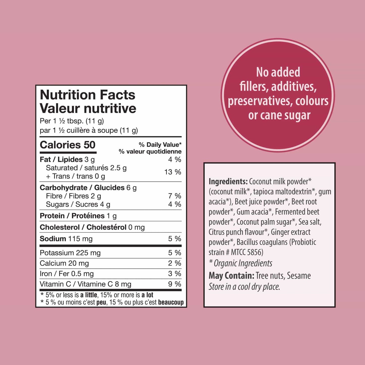 150g | Organic Traditions Beet Latte With Fermented Beet And Probiotics 5.3oz // Nutrition Facts
