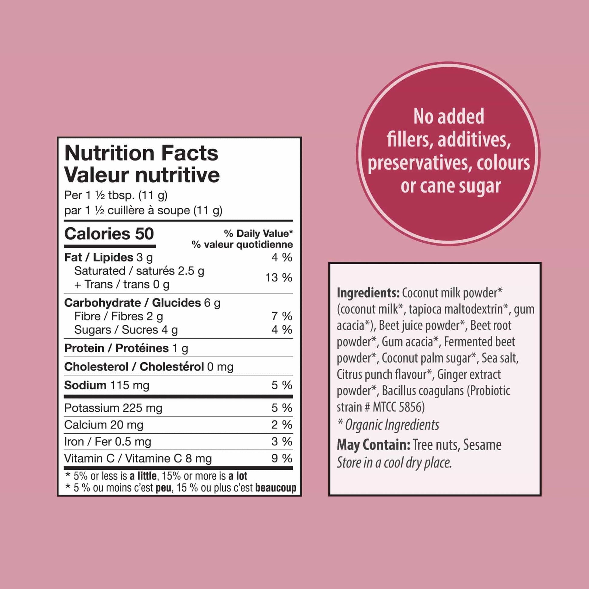150g | Organic Traditions Beet Latte With Fermented Beet And Probiotics 5.3oz // Nutrition Facts
