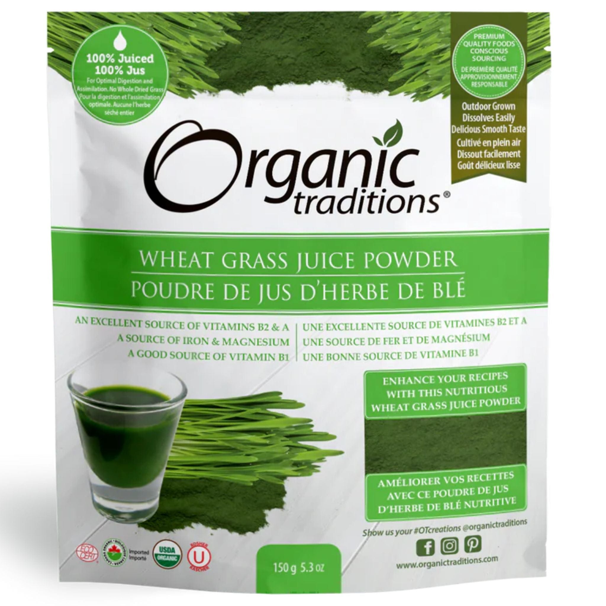 Organic Traditions Organic Wheat Grass Juice Powder, 100 Raw Juice fr