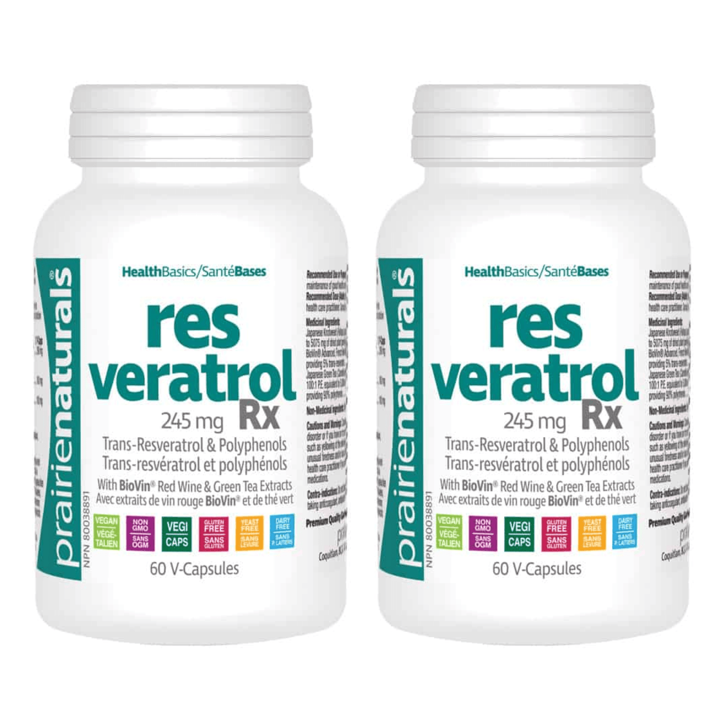 Prairie Naturals Resveratrol Rx 245mg (Transresveratrol and Polyphenols)