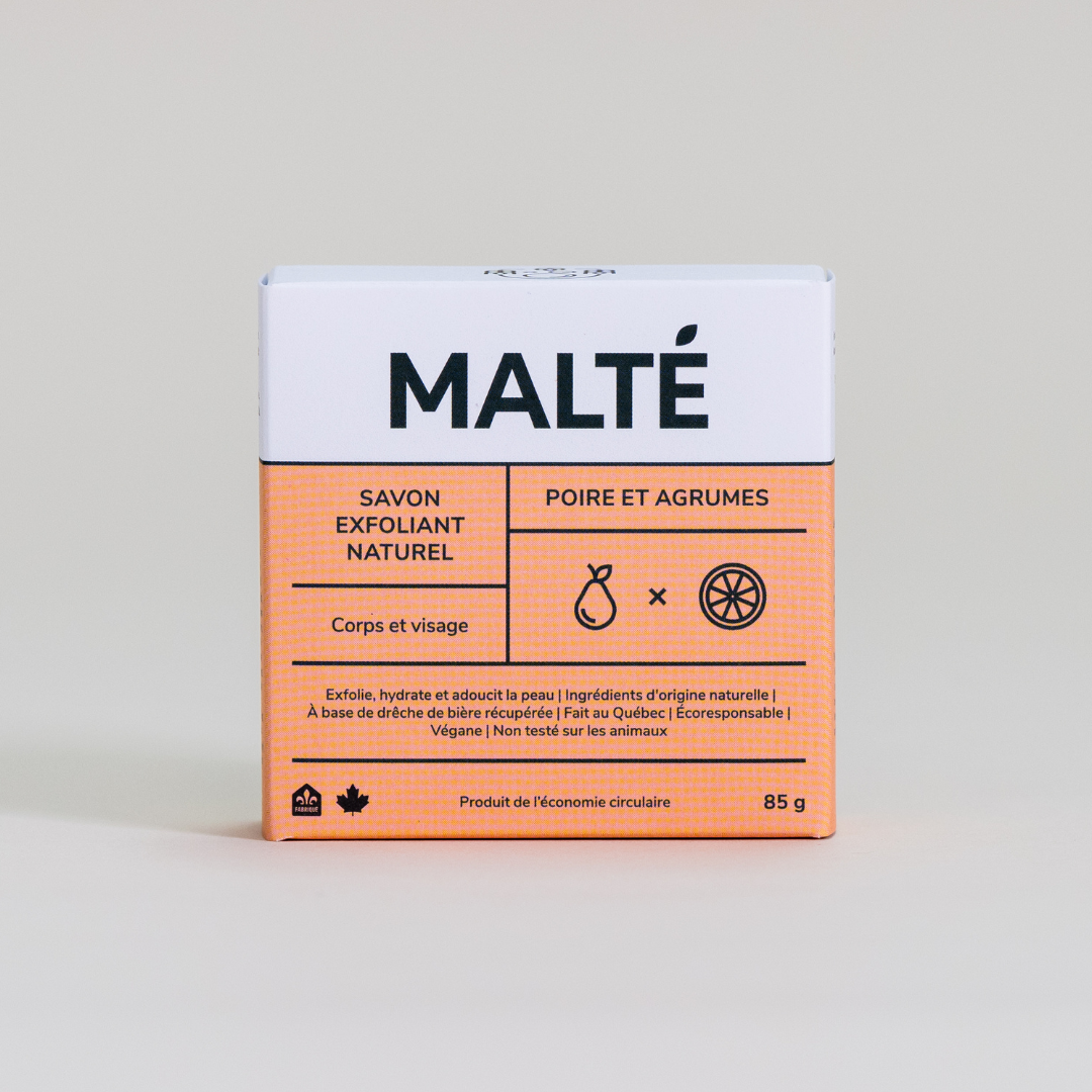 Malté Exfoliating Soap Bar with Spent Grain, Pear & Citrus or Scented Wood, 85g - Pear & Citrus