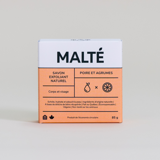 Malté Exfoliating Soap Bar with Spent Grain, Pear & Citrus or Scented Wood, 85g - Pear & Citrus