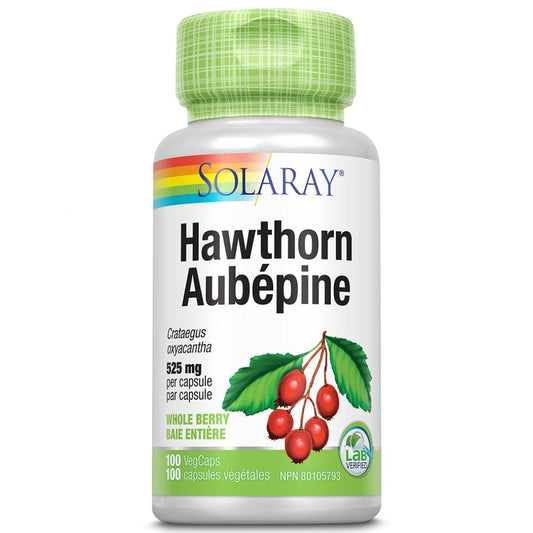 Solaray Hawthorn Berry Fruit 525mg, Whole Berry, 100 Vegetable Capsules