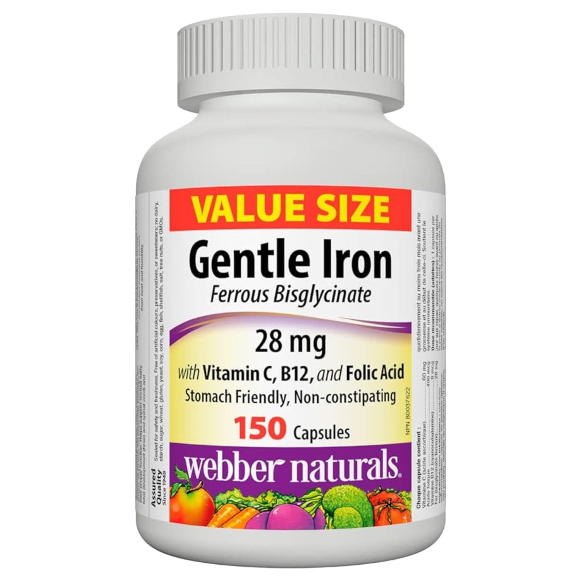 150 Capsules | Webber Naturals Gentle Iron Ferrous Bisglycinate