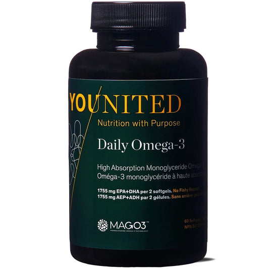 Younited Daily Omega Fish Oil, Ultra premium monocycle fish oil, 60 Softgels
