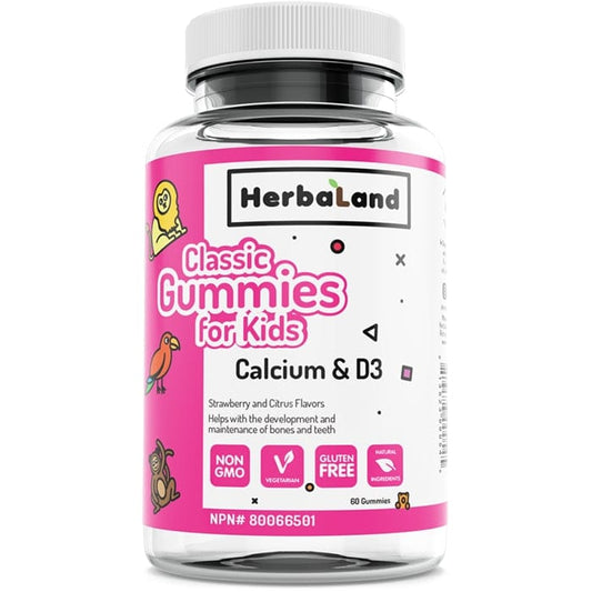 Herbaland Calcium & D3 Gummies For Kids, Strawberry and Citrus Flavoured, 60 Gummies