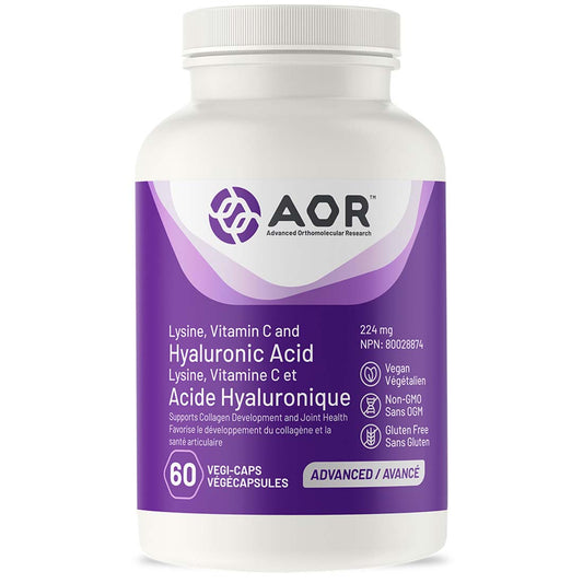AOR Lysine, Vitamin C & Hyaluronic Acid (75mg, 50mg & 98.5mg), 60 Vegi-Capsules