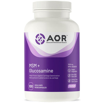 AOR MSM + Glucosamine 1000mg, Supports Joint Health, 100-200 Vegetable Capsules