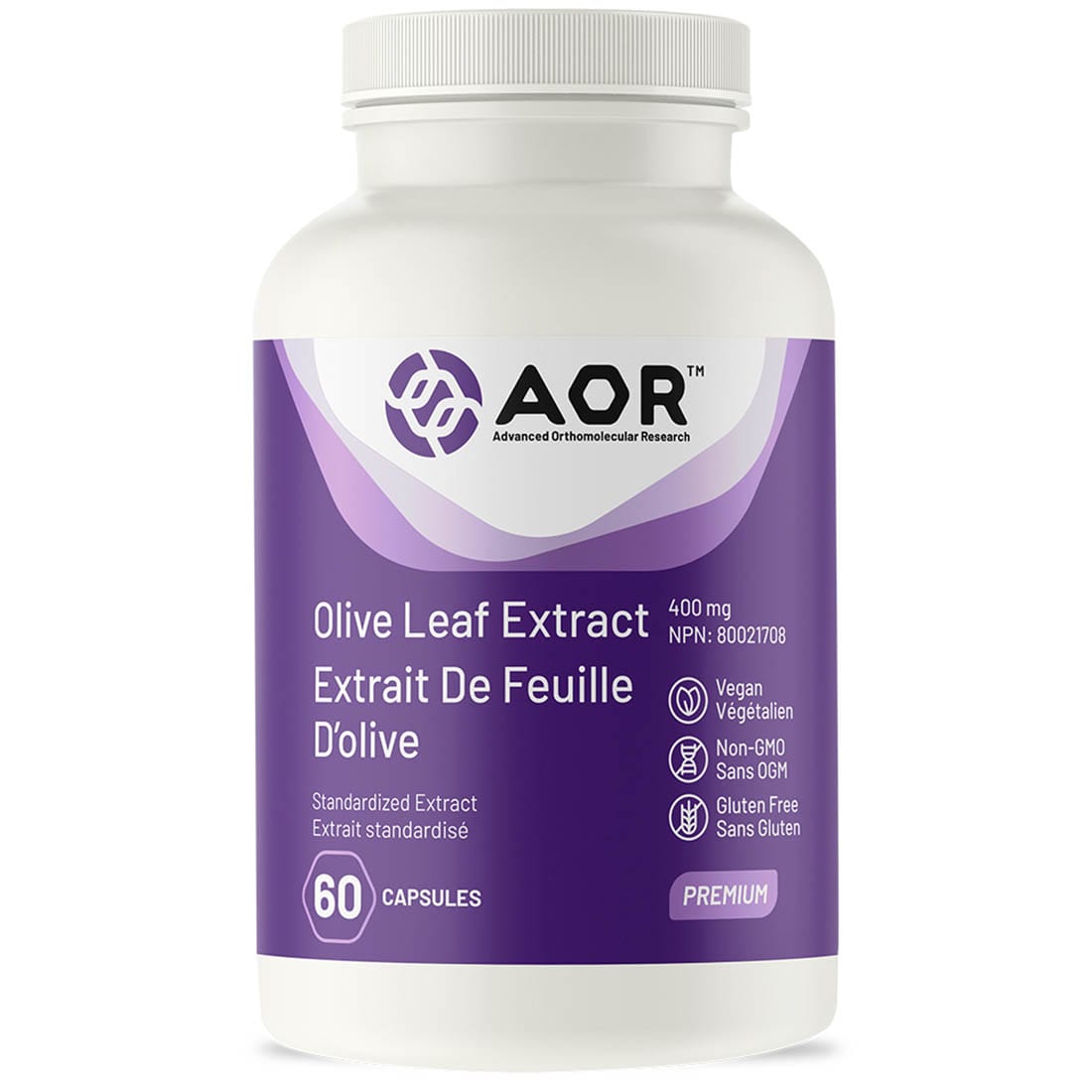 AOR Olive Leaf Extract, 400mg, 60 Vegi-Capsules