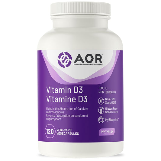 AOR Vitamin D3, 1000IU, 120 Vegi-Capsules