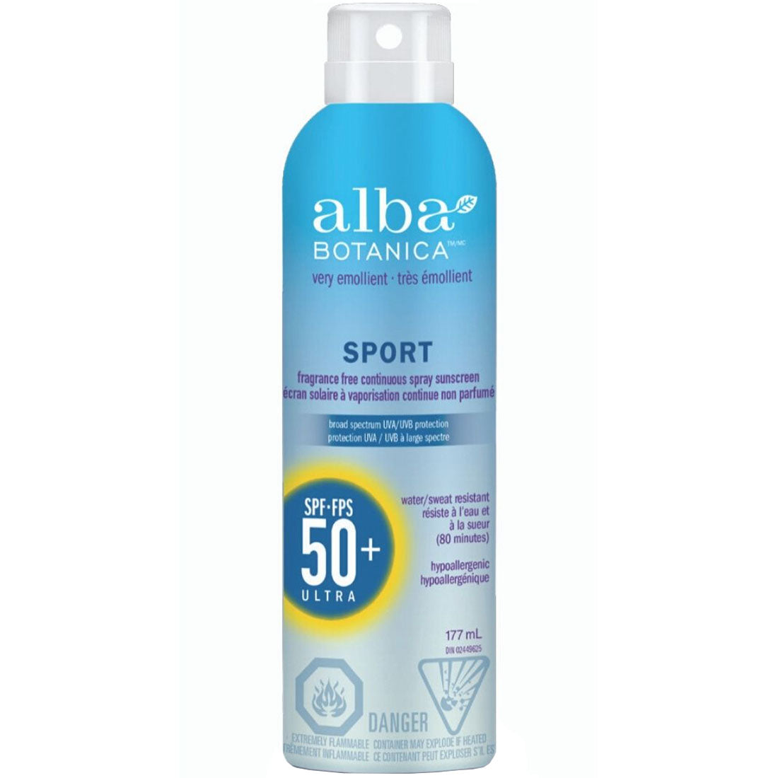 Alba Botanica Sport Fragrance Free Continuous Spray Sunscreen, Water Resistant (SPF 50), 177ml