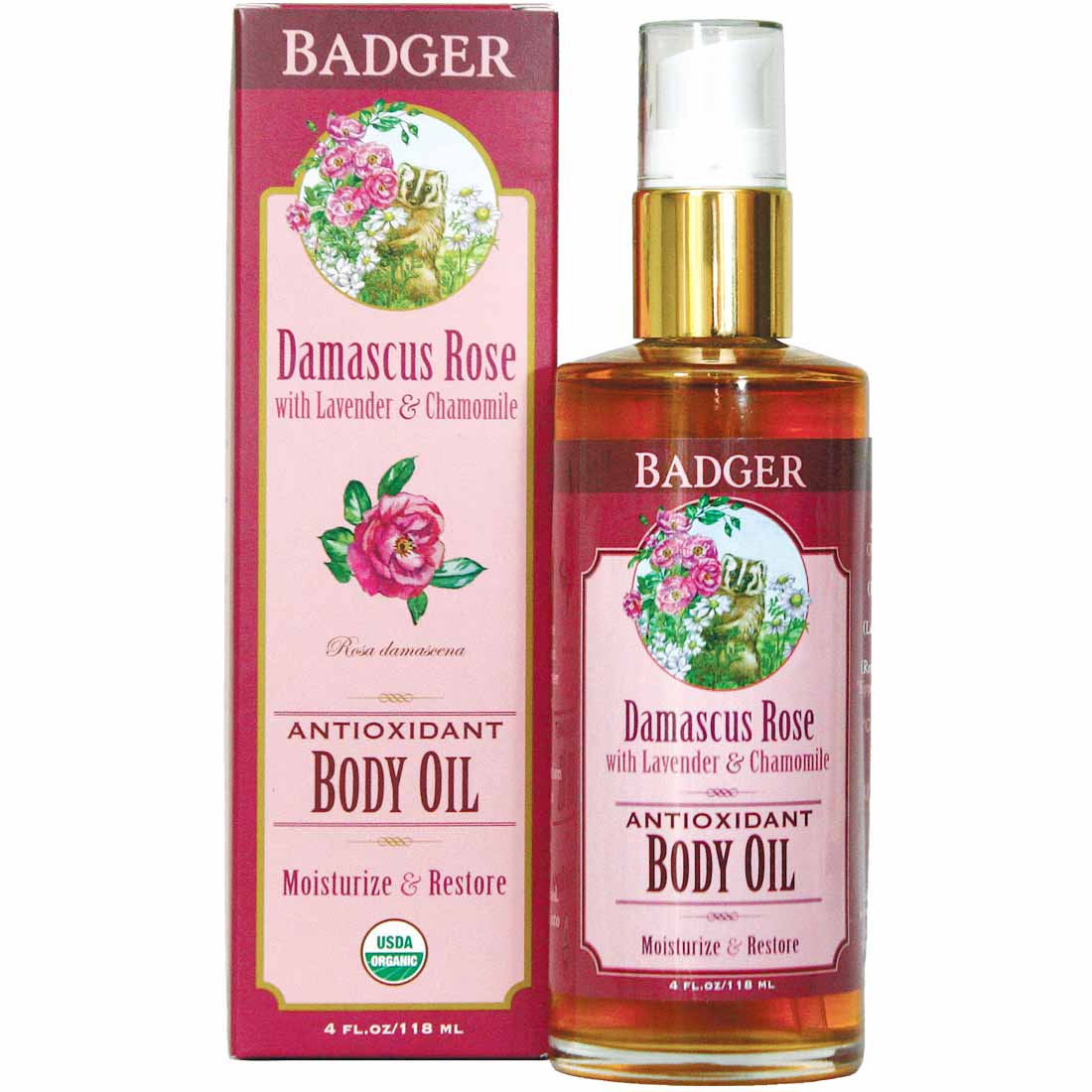 Badger Damascus Rose Body Oil, 118ml